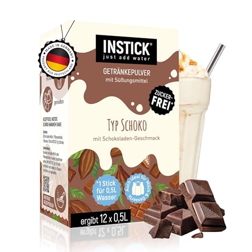 INSTICK Zuckerfreies Instant-Getränk für Milchprodukte (Typ Schoko) - 1 Packung für 12 x 0,5 L - Ideal für Milch, Joghurt, Skyr, Quark- Vegan & Kalorienarm von INSTICK just add water