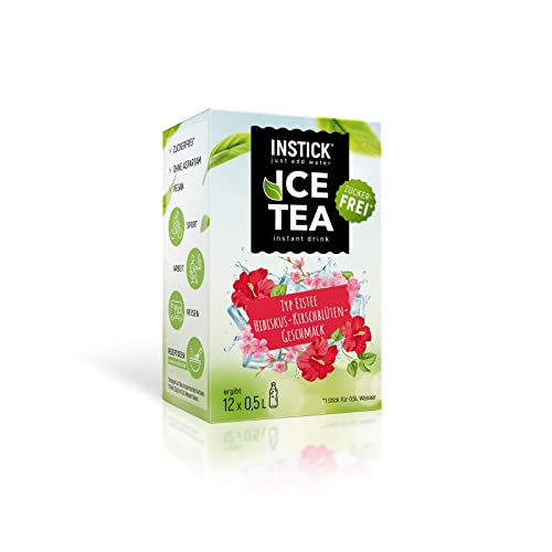 INSTICK Ice Tea | Zuckerfreies Instant-Getränk - Eistee Hibiskus & Kirschblüte | Schwarzer Tee | 12-er Packung für 12 x 0,5 L | Getränkepulver - vegan, kalorienarm, mit Vitamin C, aromatisiert von INSTICK just add water