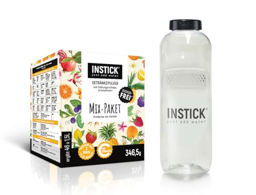 INSTICK | Zuckerfreies Instant-Getränk | Mix-Paket mit 46 Sticks für 1,5-2,5 L + 1 L Flasche | Getränkepulver - vegan, kalorienarm, mit Vitamin C, aromatisiert von INSTICK just add water