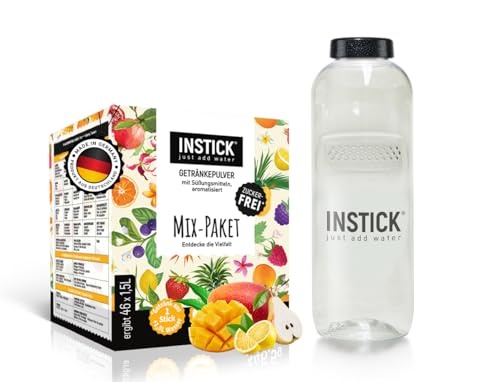 INSTICK | Zuckerfreies Instant-Getränk | Mix-Paket mit 46 Sticks für 1,5-2,5 L + 1 L Flasche | Getränkepulver - vegan, kalorienarm, mit Vitamin C, aromatisiert von INSTICK just add water