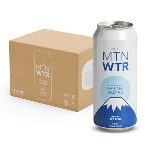WaterMTN WTR natürlich alkalisches Quellwasser, hergestellt von Mt. Fuji, Japan, natürlich gefiltertes alkalisches Quellwasser in 473 ml recycelbaren Aluminiumdosen (12 Stück) von IZUMI MTN WTR