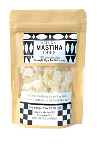 IconsGr Chios Mastiha Tears Gum griechischer Mastix, 100 % natürlich, von Mastixzüchtern (25 g, mittlere Tränen) von IconsGr