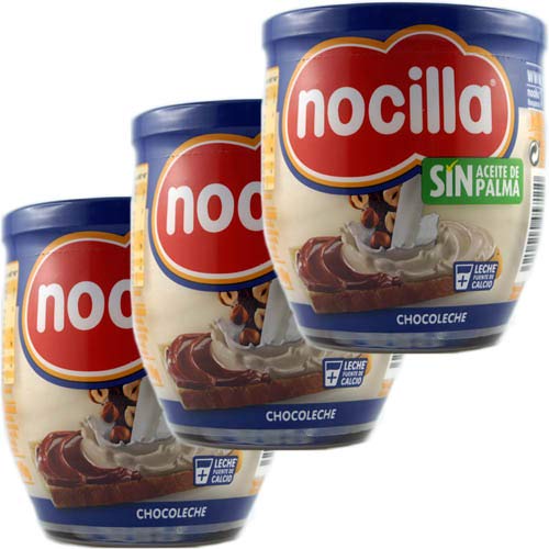 3x Nocilla Chocoleche Spanische Kakao und Milchcreme, Brotaufstrich mit Haselnüssen, 190 g von ebaney