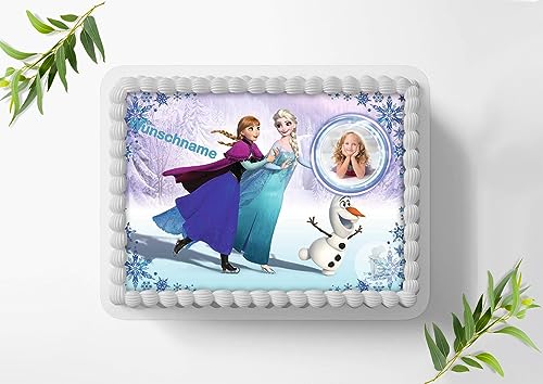 Für den Geburtstag ein Tortenbild mit Wunschbild und Namen, Rechteckig A4, Zuckerbild mit dem Motiv: Frozen Die Eiskönigin, Essbares Foto für Torten, Tortenbild, Tortenaufleger - 0252z von Ihr Onlineshop Digital-on 24