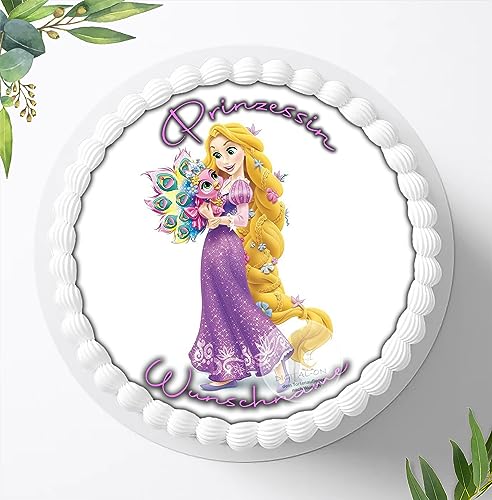 Für die Geburtstags Torte, Zuckerbild kompatibel mit: Disney Prinzessin Rapunzel mit Wunschname, Foto für Torten, Fondant, Tortenaufleger Ø 20cm, 314z von Ihr Onlineshop Digital-on 24