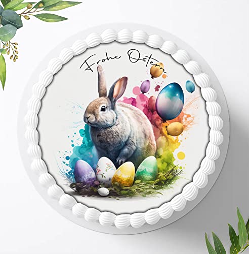 Zauberhafter Oster-Tortenaufleger, Süße Verzierungen für ein romantisches Osterfest, Tortenbild Frohe Ostern, Essbares Foto für Torten, Fondant, Ø 20cm, 1364z von Ihr Onlineshop Digital-on 24