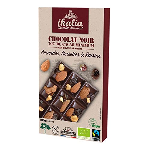Ikalia ZB Schokolade, 70% Kakao Mandeln,Haselnüsse,Rosinen, 100g (1) von Ikalia