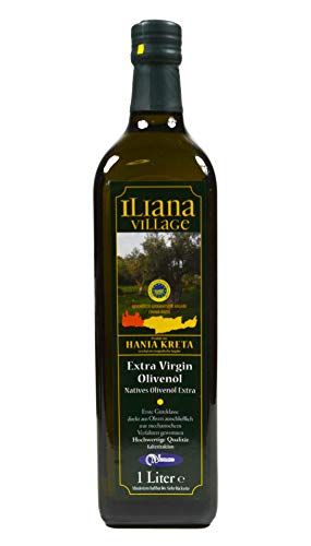 Iliana Village kaltgepresstes Olivenöl - 10x 1L Flasche - Kreta Chania Kritis extra vergine wenig Säure handgepflückte Oliven kalt mechanisch extrahiert natives Olivenöl erste Pressung von Iliana
