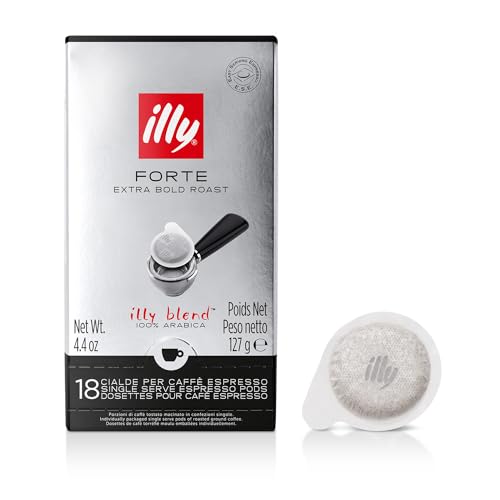 Illy Coffee E.S.E. Pods, 100% Arabica Bean Signature Italienische Mischung, Forte Dark Roast mit Noten von dunkler Schokolade und einem intensiven Aroma von geröstetem Brot, 18 Stück (1 Packung)) von illy