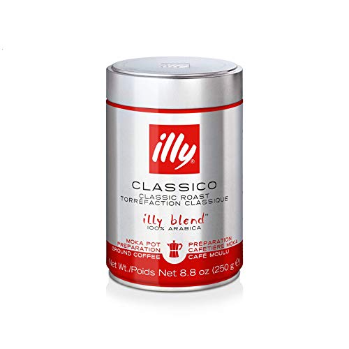 Illy MOKA Ground Coffee - Medium Roast, Dose mit silber / roter Banderole, 12 x 250 g Dose, für alle Espressokocher wie Bialetti, Ilsa, Alessi von Illy
