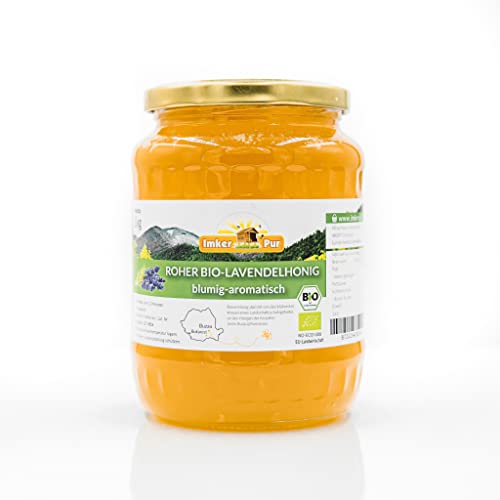 BIO Honig (roh) von ImkerPur, nicht geschleudert oder erhitzt, enthält Blütenpollen, Bienenwachs und andere natürliche Bestandteile (1000 g Roher Honig BIO) (1000 g Roher Lavendel-Honig BIO) von ImkerPur