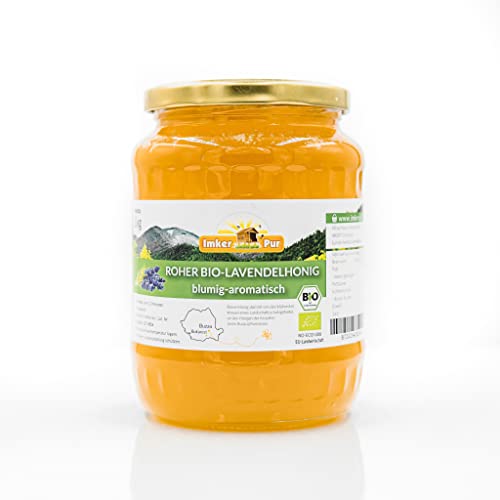 BIO Rohhonig von ImkerPur, nicht geschleudert oder erhitzt, enthält Blütenpollen, Bienenwachs und andere natürliche Bestandteile (1000 g Roher Honig BIO) (1000 g Roher Lavendel-Honig BIO) von ImkerPur