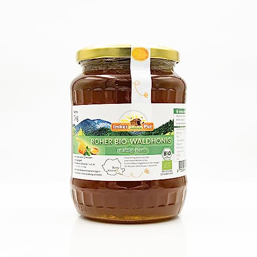BIO Rohhonig von ImkerPur, nicht geschleudert oder erhitzt, enthält Blütenpollen, Bienenwachs und andere natürliche Bestandteile (1000 g Roher Wald-Honig BIO) von ImkerPur