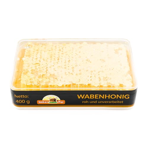 ImkerPur - Honigwabe in hocharomatischem Akazien-Honig, 400 g, in hochwertiger Frischebox von ImkerPur