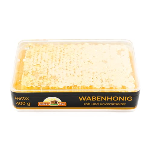 ImkerPur - Honigwabe in hocharomatischem Akazien-Honig, 2er-Set, jeweils 400 g (gesamt 800g), in hochwertiger, lebensmittelechter Frische-Box von ImkerPur