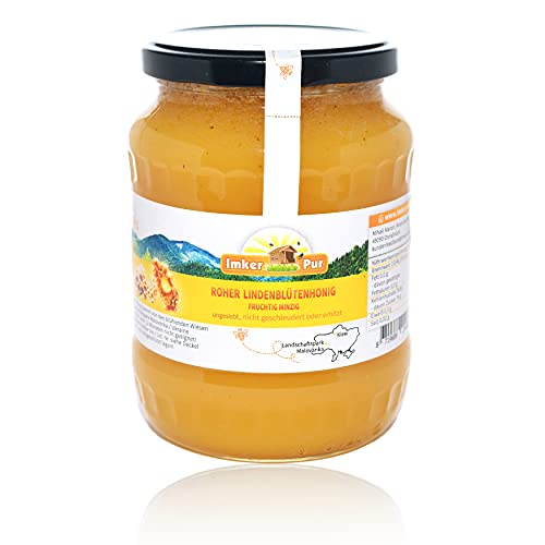 Roher Honig von ImkerPur, nicht geschleudert oder erhitzt, enthält Blütenpollen, Bienenwachs und andere natürliche Bestandteile (1000 g Roher Lindenblütenhonig) von ImkerPur