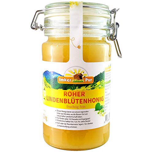 Lindenblüten-Rohhonig von ImkerPur, nicht geschleudert oder erhitzt, enthält Blütenpollen, Bienenwachs und andere natürliche Bestandteile (Roher Lindenblüten-Honig) von ImkerPur