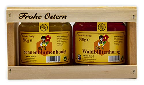 Imkerei Beck® - Deutscher Honig im Geschenkset/Reiner Bienenhonig/Geschenkset "Frohe Ostern" (2 x 500g) von Imkerei Beck