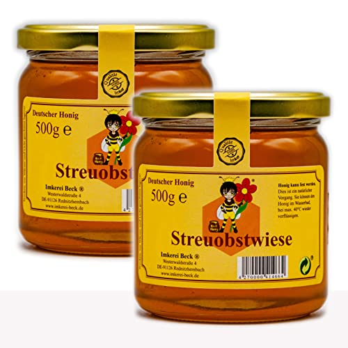 Imkerei Beck® - Echter Deutscher Imkerhonig im 2er Pack / 2 x 500g Frühlingsblütenhonig/Obstblütenhonig in kunststofffreier Verpackung direkt vom Imker aus Bayern (Steuobstwiesen - Honig) von Imkerei Beck