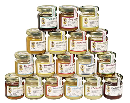 18x 50g Honig Probierset | Geschenkset – naturbelassen, roher Honig zum Kennenlernen, Kombination variiert (von Imkerei Nordheide) von Imkerei Nordheide