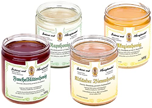4x 500g Honig – regionaler Genuss | Probierset | Geschenkset – naturbelassen und roh zum Kennenlernen (deutscher Honig von Imkerei Nordheide) von Imkerei Nordheide