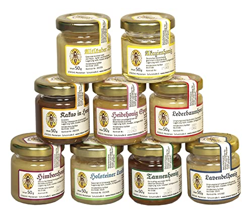 9x 50g Honig Probierset | Geschenkset – naturbelassener roher Honig zum Kennenlernen, Kombination variiert (von Imkerei Nordheide) von Imkerei Nordheide