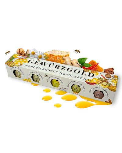 Nordbienchen® Gewürzgold 5er Set Honig à 30g - naturbelassener Honig ohne Zusätze - diverse Honigsorten - edles Honiggeschenkset aus Deutschland - Honigsüßer Brotaufstrich Probier-Set von Imkerei Sievers