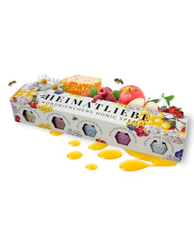Nordbienchen® Heimatliebe 5er Set Honig à 30g - naturbelassener Honig ohne Zusätze - diverse Honigsorten - edles Honiggeschenkset aus Deutschland - Honigsüßer Brotaufstrich Probier-Set von Imkerei Sievers