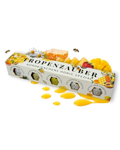 Nordbienchen® Tropenzauber 5er Set Honig à 30g - naturbelassener Honig ohne Zusätze - diverse Honigsorten - edles Honiggeschenkset aus Deutschland - Honigsüßer Brotaufstrich Probier-Set von Imkerei Sievers