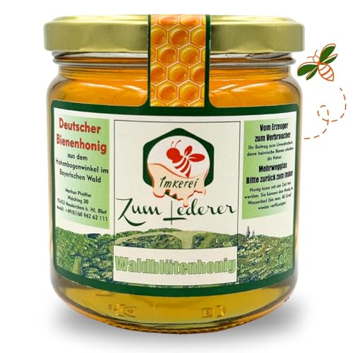 Imkerei zum Lederer - Deutscher Waldblütenhonig – flüssiger Honig aus dem Bayerischen Wald - Naturbelassener süßer Aufstrich direkt vom Imker (500g) von Imkerei "Zum Lederer"