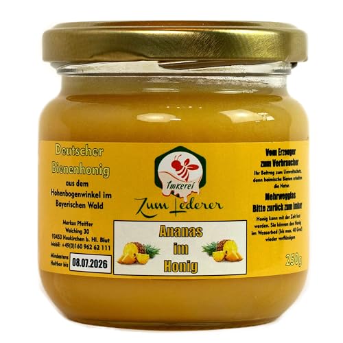 Imkerei zum Lederer - Ananas im Honig 250g cremiger Honig mit exotischem Ananasgeschmack aus dem Bayerischen Wald - Naturbelassener süßer Aufstrich direkt vom Imker von Imkerei "Zum Lederer"