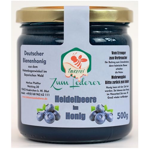 Imkerei zum Lederer - Blaubeere im Honig 500g – Fruchtige Verführung mit cremigem Honiggenuss – Direkt vom Imker aus dem Bayerischen Wald von Imkerei "Zum Lederer"