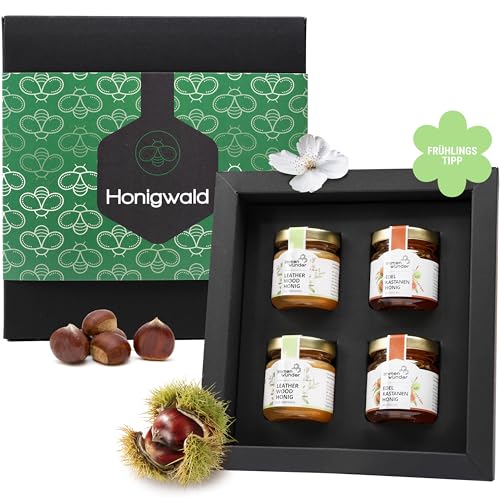 Immenwunder Honig Geschenk Set "Honigwald", 4x50g Honige Leatherwood & Edelkastanie in hochwertiger Geschenk-Verpackung, ideales Präsent von Immenwunder