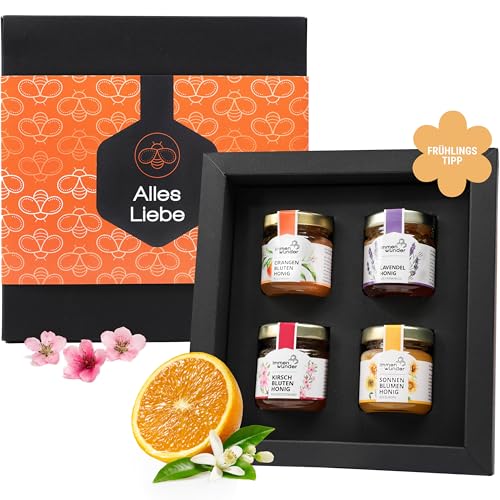 Immenwunder Honig Geschenk Set "Alles Liebe", hochwertige Geschenk-Verpackung, 4x50g Honige Lavendelhonig, Orangenblütenhonig, Kirschblütenhonig & Sonnenblumenhonig, ideales Präsent von Immenwunder