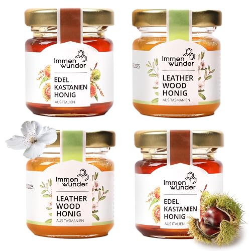 Immenwunder Honig Probierset Set Honigwald, 4x50g Honige 2x Leatherwood Honig, 2x Edelkastanie, ideale kleinigkeiten für Ostern, Geschenkideen von Immenwunder