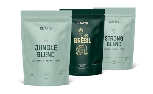 Incapto Einsteigerpaket für Spezialitäten-Kaffeebohnen | Jungle Blend, Brasilianischer Kaffee und Strong Blend | Hohe Röstung und Intensives Aroma | 3 Pakete à 500g Incapto Einsteigerpaket für Spezialitäten-Kaffeebohnen | Jungle Blend, Brasilianischer Kaffee und Strong Blend | Hohe Röstung und Intensives Aroma | 3 Pakete à 500g von Incapto