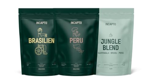 Incapto Spezialpaket Kaffee mit Milch | Spezialitäten-Kaffeebohnen Natur | Kaffees aus Brasilien, Peru und Guatemala | Specialty Coffee +80 Punkte SCA | 3 Pakete à 500g Incapto Spezialpaket Kaffee mit Milch | Spezialitäten-Kaffeebohnen Natur | Kaffees aus Brasilien, Peru und Guatemala | Specialty Coffee +80 Punkte SCA | 3 Pakete à 500g von Incapto