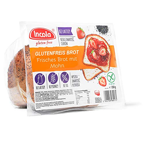 GLUTENFREIE BACKWAREN glutenfreies Brot verschiedene Sorten | Weißbrot, Mehrkornbrot, Bauernbrot, Toastbrot, Pizzabrot (Brot mit Mohn (350g)) von Incola gluten free