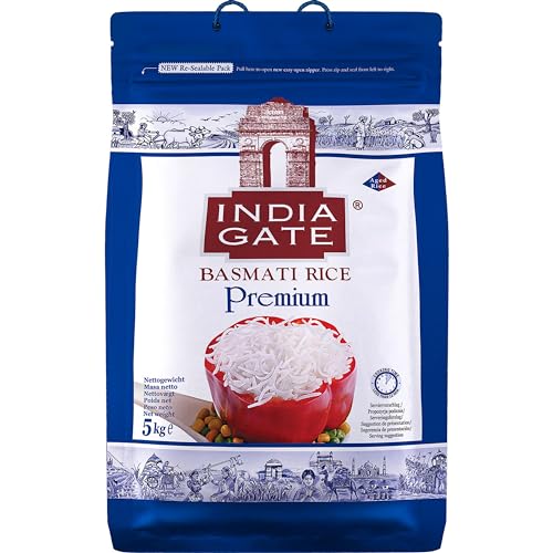 INDIA GATE Premium Basmati Reis – Feiner, aromatischer Langkornreis aus Indien, feines Langkorn (1 x 5 kg) von INDIA GATE