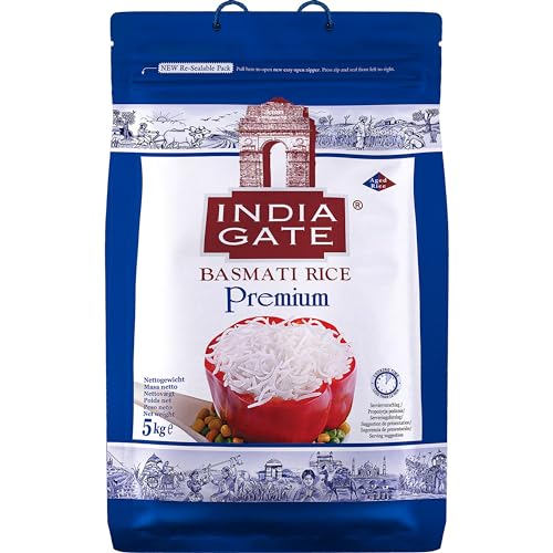 INDIA GATE Premium Basmati Reis – Feiner, aromatischer Langkornreis aus Indien, feines Langkorn (1 x 5 kg) von INDIA GATE
