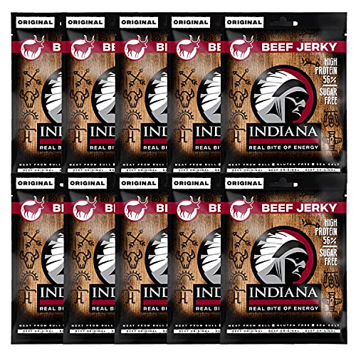 Indiana Beef Jerky Original, High Protein Trockenfleisch, ohne Zuckerzusatz, Gluten-frei, (10 x 25g) von Indiana Jerky