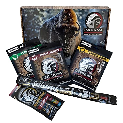 Indiana Chicken Jerky, Geschenkbox High Protein Trockenfleisch, ohne Zuckerzusatz, Gluten-frei 10er Pack (10 x 25g) von Indiana Jerky