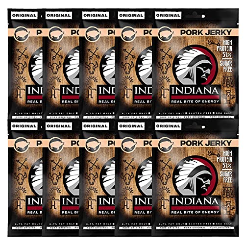 Indiana Jerky Pork Original, High Protein, ohne Zuckerzusatz, Gluten-frei (10 x 25 g) von Indiana Jerky