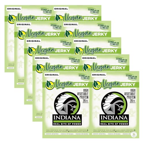 Indiana Vegan Original Jerky, High Protein pflanzlicher Snack, ohne Zuckerzusatz, Gluten-frei 10er Pack (10 x 25 g) von Indiana Jerky