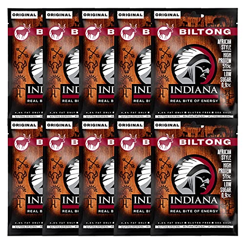 Indiana Biltong Original, Jerky Beef, High Protein, ohne Zuckerzusatz, Glutenfrei (10x25g) von Indiana Jerky