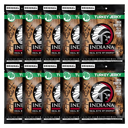 Indiana Turkey Jerky, High Protein Trockenfleisch, ohne Zuckerzusatz, Gluten-frei 10x25g von Indiana Jerky