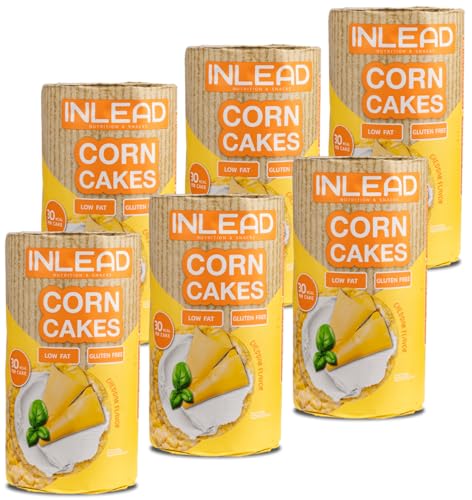INLEAD - Corn Cakes | Leichte & Knusprige Maiswaffeln für Bewussten Genuss | Kalorienarm, Fettarm & Ideal als gesunde Alternative zu Chips (6x 120g, Cheddar Flavor) von Inlead