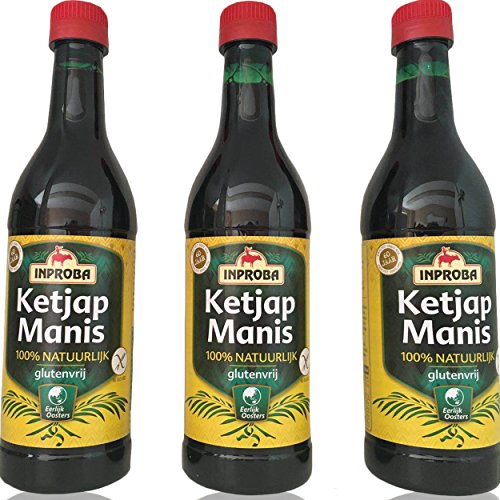 3 x Ketjap Manis zu je 500 ml, süße indonesische Sojasauce - Premiumqualität - Glutenfrei - 100% natürlich von Inproba