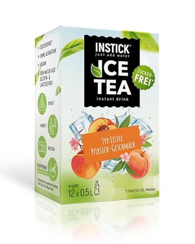 INSTICK Ice Tea | Zuckerfreies Instant-Getränk - Eistee Pfirsich | Schwarzer Tee | 12-er Packung für 12 x 0,5 L | Getränkepulver - vegan, kalorienarm, mit Vitamin C, aromatisiert von INSTICK just add water