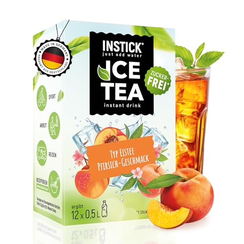 INSTICK Zuckerfreies Instant-Getränk (Eistee Pfirsich) - 1 Packung für 12 x 0,5-1 L- Veganes Getränkepulver Kalorienarm & Vitamin C - Instant-Pulver von INSTICK just add water